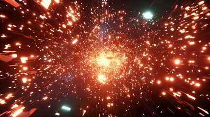 Poster - Abstract cosmic energy explosion with bright glowing particles flying through space