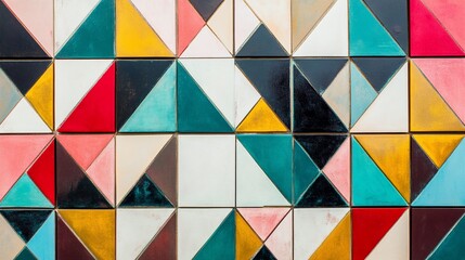 Poster - Geometric Abstract Pattern with Bold Colors and Triangle Shapes, Modern Design