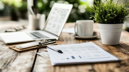 Poster - A modern management workspace featuring company performance charts, workflow automation plans, and market research reports.