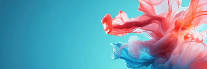 Poster - Colorful ink swirling in water creates a beautiful abstract pattern against a vibrant blue background. Generative AI