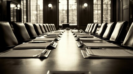 Poster - A structured business planning and negotiation table with company reports, stakeholder agreements, and a summary statement.