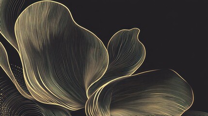 Poster - Elegant golden line art illustration on a dark background depicting floral shapes