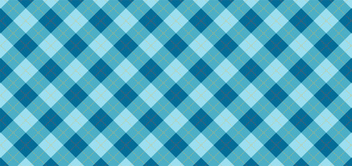 Poster - This stylish vector a classic argyle pattern featuring diamonds in shades of blue and light blue, accented with subtle red and yellow lines.