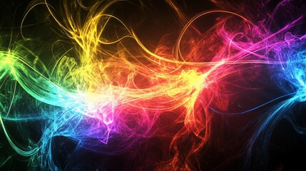 Poster - Abstract multicolored energy waves with dynamic flow on a black background
