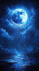 Wall Mural - blue moon raining over night sea