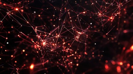 Poster - red digital network connection with glowing nodes abstract background