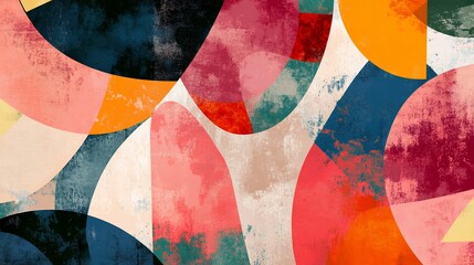 Poster - Colorful abstract art with geometric shapes and textured brush strokes