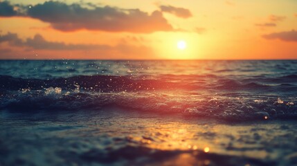 Fototapete - Majestic sunset over calm ocean waves with golden hues reflecting on the water. Generative AI