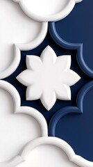 Poster - White and Navy Blue 3D Geometric Floral Pattern Background