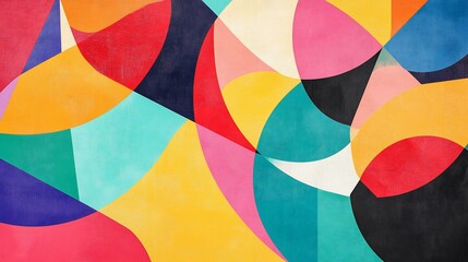 Poster - Vibrant Geometric Abstraction with Overlapping Shapes and Bold Color Palette
