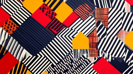 Poster - Geometric Abstraction of Bold Stripes and Shapes in Primary Colors Pattern