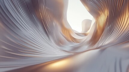 Poster - Abstract curved metallic lines with golden accents create a flowing digital art