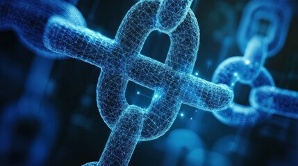 Aufkleber - Digital Blockchain network with linked chain and glowing nodes
