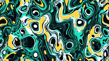 Poster - Abstract fluid art pattern with dynamic swirls and bold color combinations of yellow green and black