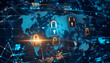 © Oleksiy - Cyber attack prevention. Three locks and world map on background