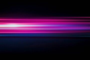 Poster - Abstract neon light trails against deep black background.