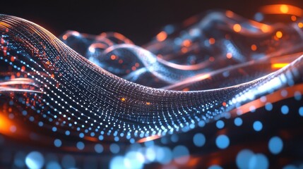 Fototapete - Abstract Data Wave with Glowing Particles, Futuristic Technology Background
