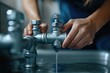 © Studium L&M - Close-up of professional plumber adjusting metal pipes in wet environment for maintenance and repair work