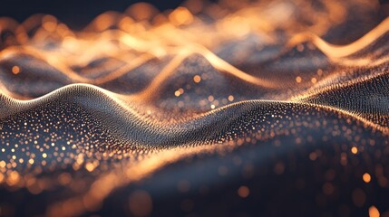 Poster - abstract gold particle waveforms on dark backdrop with depth of field