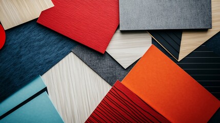 Poster - Colorful and Textured Geometric Shapes Arranged Creatively on Flat Surface