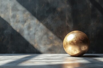 Poster - Golden sphere illuminated by sunlight in a textured room