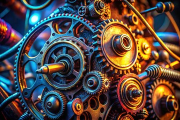 Poster - Close-up of Industrial Robot Gear, Mechanical Precision, Futuristic Technology, Factory Automation