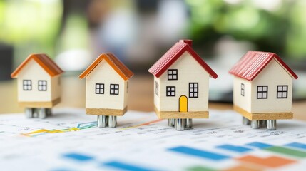 Poster - A chart featuring homes, symbolizing the concept of real estate market growth, with rising property values and market trends.