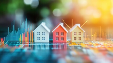 Poster - A chart featuring homes, symbolizing the concept of real estate market growth, with rising property values and market trends.
