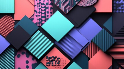 Poster - Geometric Abstraction with Dynamic Patterns and Vibrant Color Palette on Dark Background