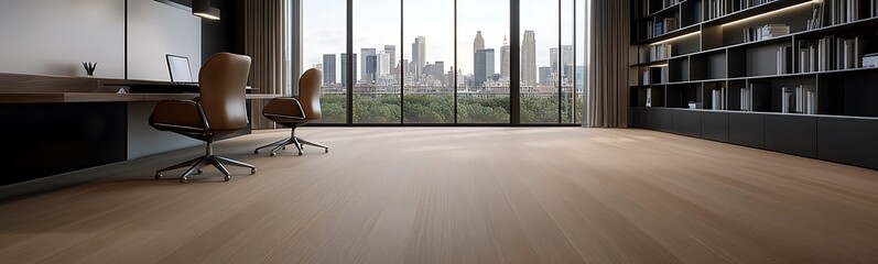 Poster - High-end office space featuring rich caramel tones and modern design elements in a professional setting.