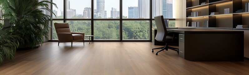 Poster - High-end office space featuring rich caramel tones and modern design elements.