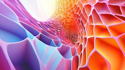 Poster - Abstract 3D Render of Interlocking Cells with Vibrant Color Gradient and Luminous Effects