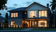 © SusDmi - Modern house exterior evening view with interior lighting.3d rendering , with white tonespng