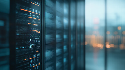 Poster - Data Center Server Room: Rows of powerful servers hum with activity in a modern data center, showcasing intricate technology and the digital heartbeat of a connected world.