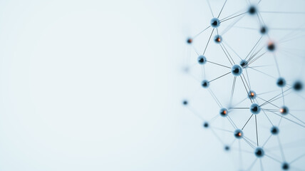 Poster - Interconnectedness: A minimalist abstract design of interconnected nodes and lines creates a visual representation of networking, connectivity, and collaboration in the digital age.