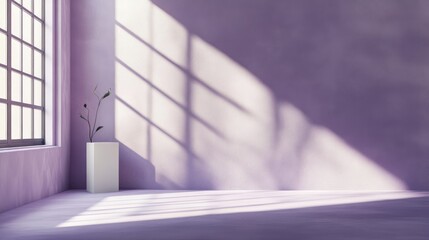 Aufkleber - A minimalist 3D studio featuring a purple corner and window shadows, creating a contemporary, abstract backdrop for product presentations.