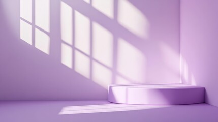 Aufkleber - A minimalist 3D studio featuring a purple corner and window shadows, creating a contemporary, abstract backdrop for product presentations.