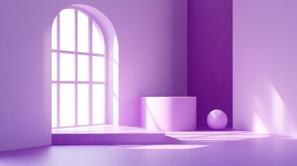 Aufkleber - A minimalist 3D studio featuring a purple corner and window shadows, creating a contemporary, abstract backdrop for product presentations.