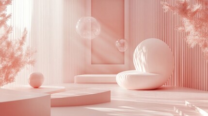 Aufkleber - A minimalist virtual Zoom room with pink design elements and abstract generative art, offering a modern and sophisticated virtual backdrop.