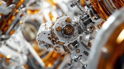 Poster - complex machinery with intricate details and metallic components operating in an advanced automated 