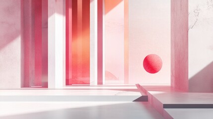 Poster - A modern minimalist Zoom background featuring pops of pink, with clean lines and generative art creating a unique and stylish virtual setting.