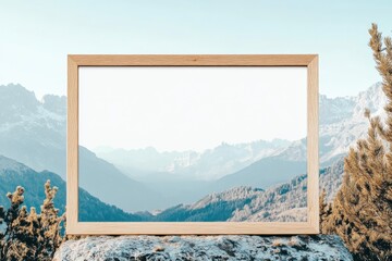 Poster - Framed landscape view of mountains and valley captured during daylight hours in a serene outdoor setting. Generative AI