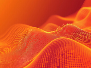 Fototapete - abstract technology background features a vibrant orange gradient color, overlaid with intricate binary code patterns and a sleek stripe line. 