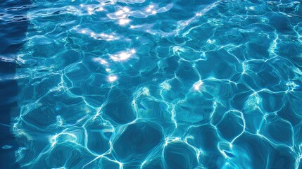 Poster - A stunning high-angle view of pool water on a sunny day, where ripples and reflections create an abstract and tranquil visual symphony.