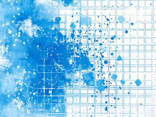 Poster - abstract technology background features a striking combination of white markers and blue flickering squares set against a grid backdrop, creating a visually captivating and dynamic representation