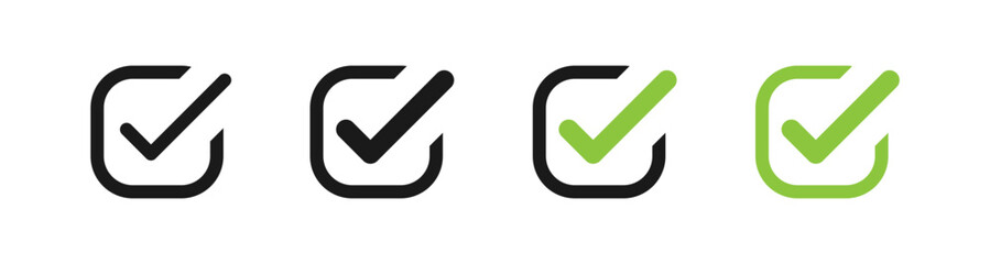 Aufkleber - check mark icon button set. check box icon with right or correct buttons and yes checkmark tick box icons - checkbox symbol sign. check mark box square frame. vector illustration