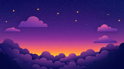 Canvas Print - night sky painting featuring clouds and stars dreamy purple space wallpaper with a cute abstract cel