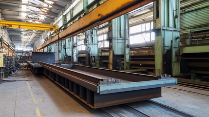 Poster - Industrial hall with heavy machinery and metal structure production facility