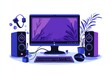 © Angelina - Representación moderna de una computadora de escritorio equipada con teclado, ratón, monitor y altavoces. Esta ilustración es adecuada como ícono de tecnología para situaciones como sitios web,