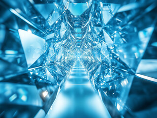 Poster - abstract technology background features a stunning interior of sci-fi spaceship corridors, showcasing a futuristic design with a captivating blue backdrop, all brought to life through impressive 3D.